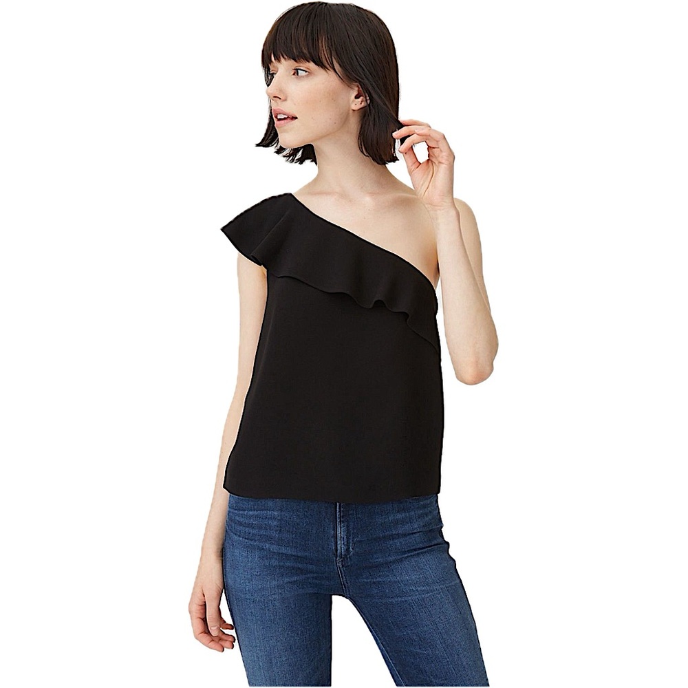 Club Monaco Willim One Shoulder Ruffle Tank Blouse Asymmetrical Black 00